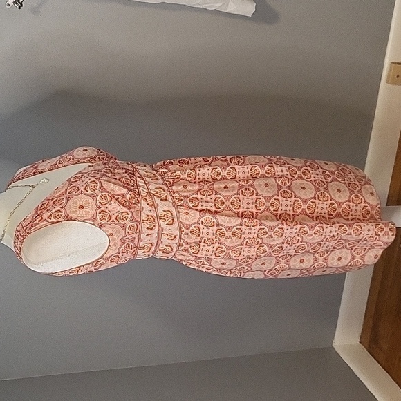 Max Studio V-Neck Side Zip Lined Elastic Waist Print Cotton Dress Size L - Picture 2 of 15